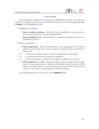Report page covering the workshop's executables