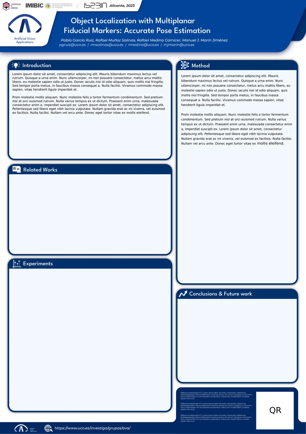 Applied research poster template using the AVA color system, typography, and icon set.