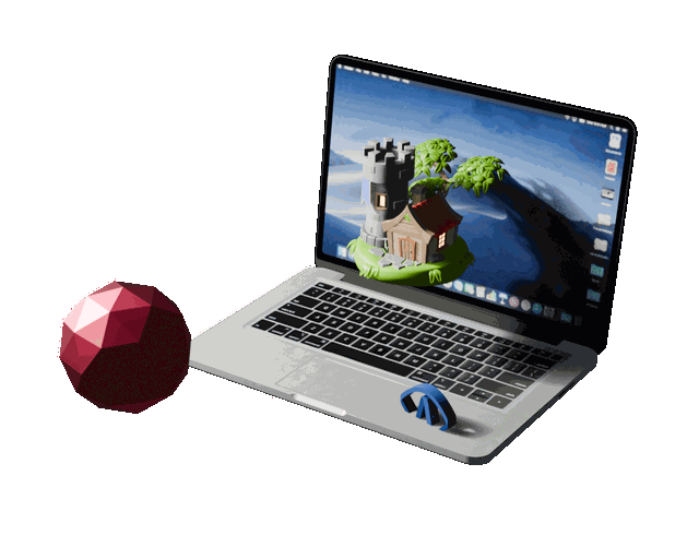Animated demo of Markie: rotating the physical fiducial object rotates the 3D scene rendered on the laptop screen in real time.